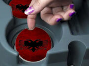 Albanian Flag Modern - Car Coasters