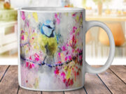 Blue Tit Bird Red Flowers - Coffee Mug
