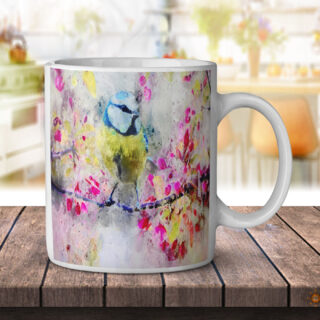 Blue Tit Bird Red Flowers - Coffee Mug