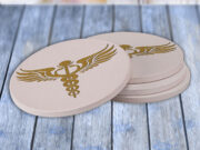 Caduceus Staff Gold Sparkle - Drink Coaster Gift Set