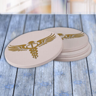 Caduceus Staff Gold Sparkle - Drink Coaster Gift Set