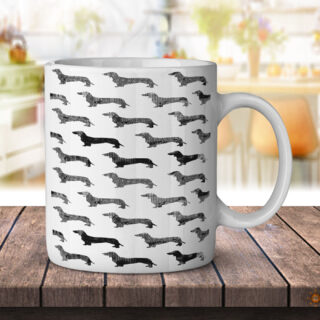 Dachshund Dots Black and White - Coffee Mug