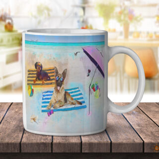 Daschund German Shepherd Beach Party Time - Coffee Mug