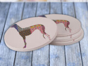 Greyhound Dog Flower Pattern - Drink Coaster Gift Set