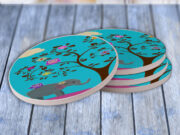 Owl Elephant Pink Tree - Drink Coaster Gift Set