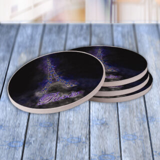 Paris Eiffel Tower Midnight Flowers - Drink Coaster Gift Set