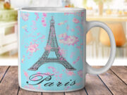 Paris Eiffel Tower Pink Flowers Baby Blue Sky - Coffee Mug