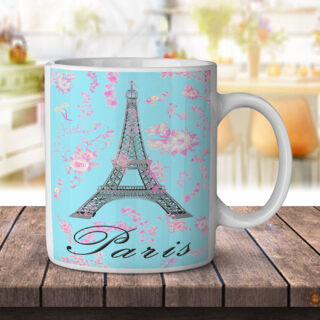 Paris Eiffel Tower Pink Flowers Baby Blue Sky - Coffee Mug