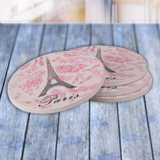 Paris Eiffel Tower Pink Flowers - Drink Coaster Gift Set