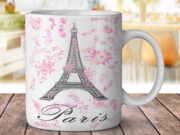 Paris France Eiffel Tower Pink Flowers - Coffee Mug