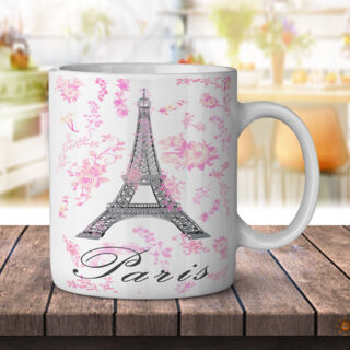 Paris France Eiffel Tower Pink Flowers - Coffee Mug