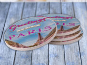 Paris France Pink Greetings - Drink Coaster Gift Set