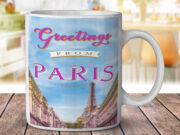 Paris France Pink Greetings - Coffee Mug