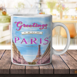 Paris France Pink Greetings - Coffee Mug