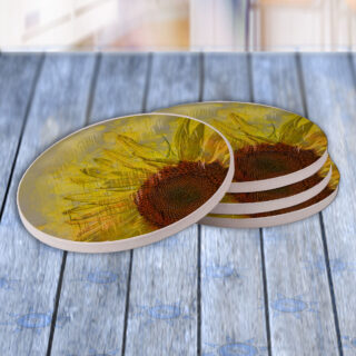 Sunflower Watercolor Splatter Grunge - Drink Coaster Gift Set