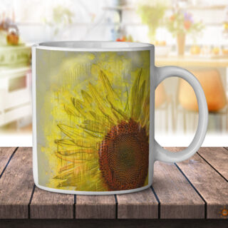 Sunflower Watercolor Splatter Grunge - Coffee Mug