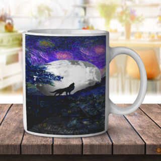 Van Gogh Starry Night Wolf - Coffee Mug