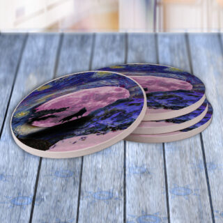 Van Gogh Starry Wolf Full Moon Night - Drink Coaster Gift Set