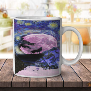 Van Gogh Starry Wolf Full Moon Night - Coffee Mug